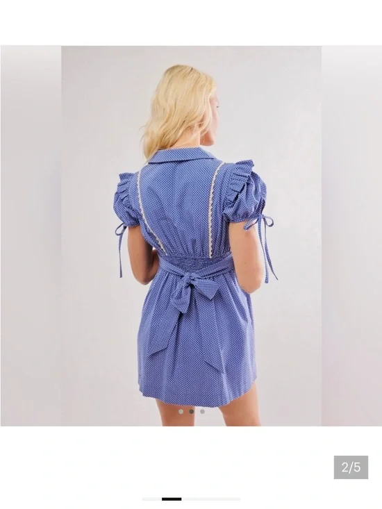 Free People Blue Polka Dot Puff Sleeve Mini Dress - Picture 2 of 8